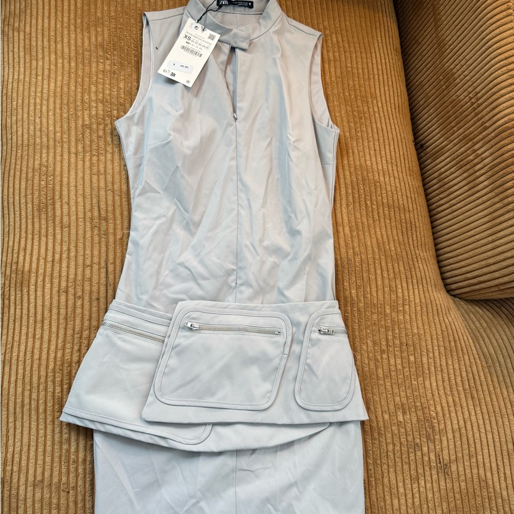 Zara NWT Gray Sleeveless Dress with Zippered Pockets
